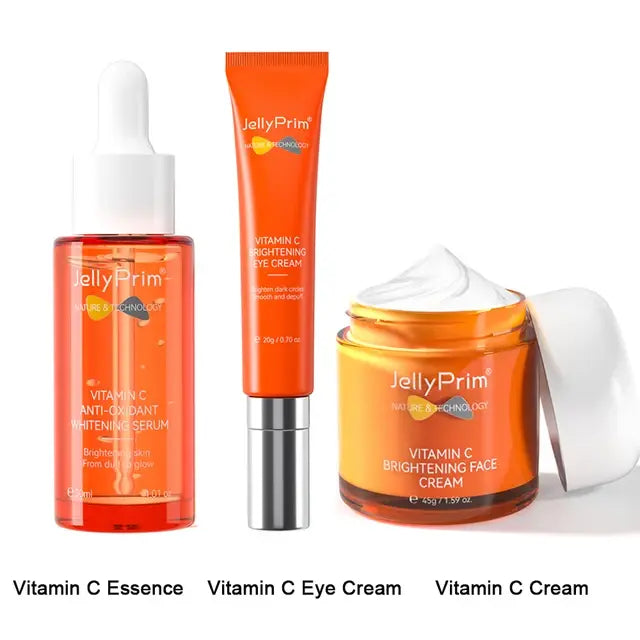 Jellyprim-Ensemble de crème pour le visage à la vitamine C, kit complet de soins de la peau, sérum facial, élimination des taches sombres, sac pour les yeux, livres de toner blanchissants originaux