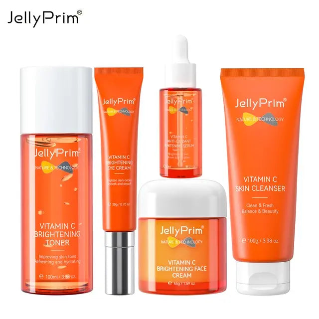 Jellyprim-Ensemble de crème pour le visage à la vitamine C, kit complet de soins de la peau, sérum facial, élimination des taches sombres, sac pour les yeux, livres de toner blanchissants originaux