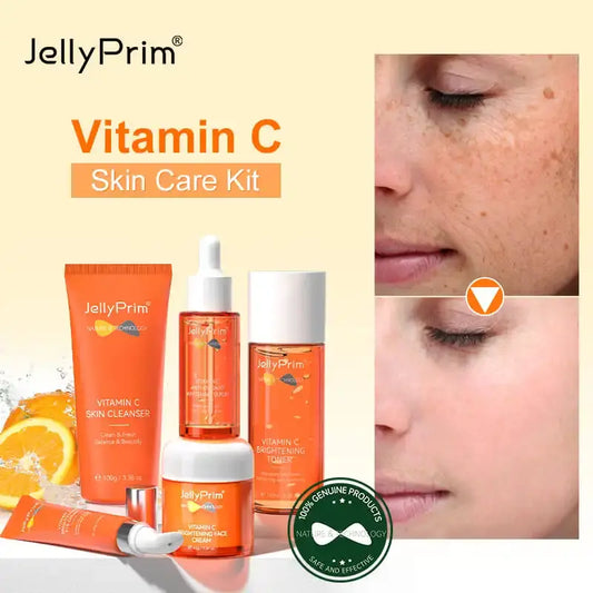 Jellyprim-Ensemble de crème pour le visage à la vitamine C, kit complet de soins de la peau, sérum facial, élimination des taches sombres, sac pour les yeux, livres de toner blanchissants originaux