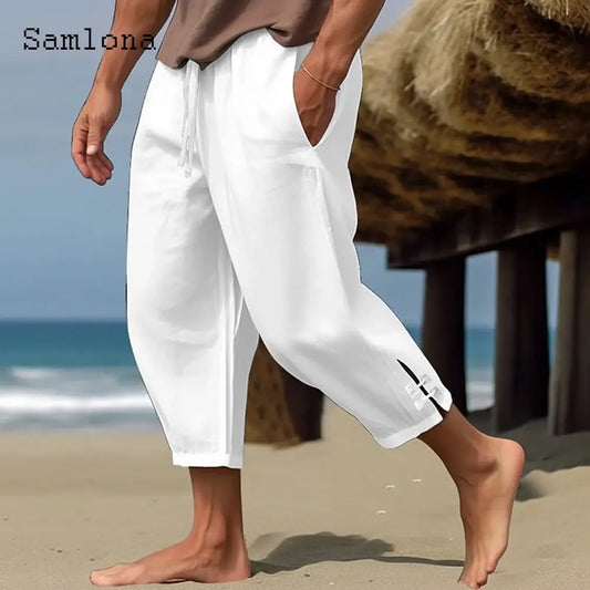 Pantalon de survêtement en lin élégant pour homme, blanc uni, longueur de rinçage, surintendant ser, grande taille, décontracté, proximité, Wstring, 2023